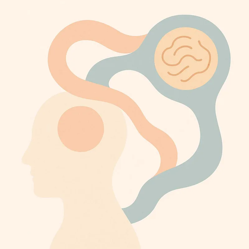 Illustration d'un profil humain relié par une forme fluide à un cerveau stylisé
